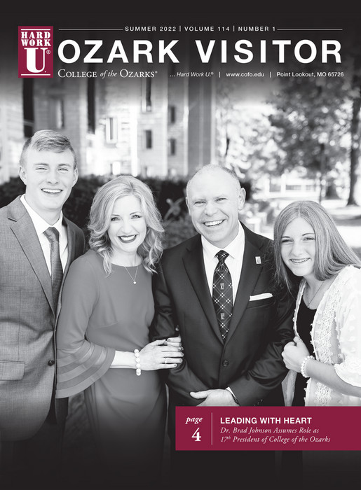 Cover for the Summer 2022 Ozark Visitor magazine issue, Dr. Brad Johnson posing with his family.