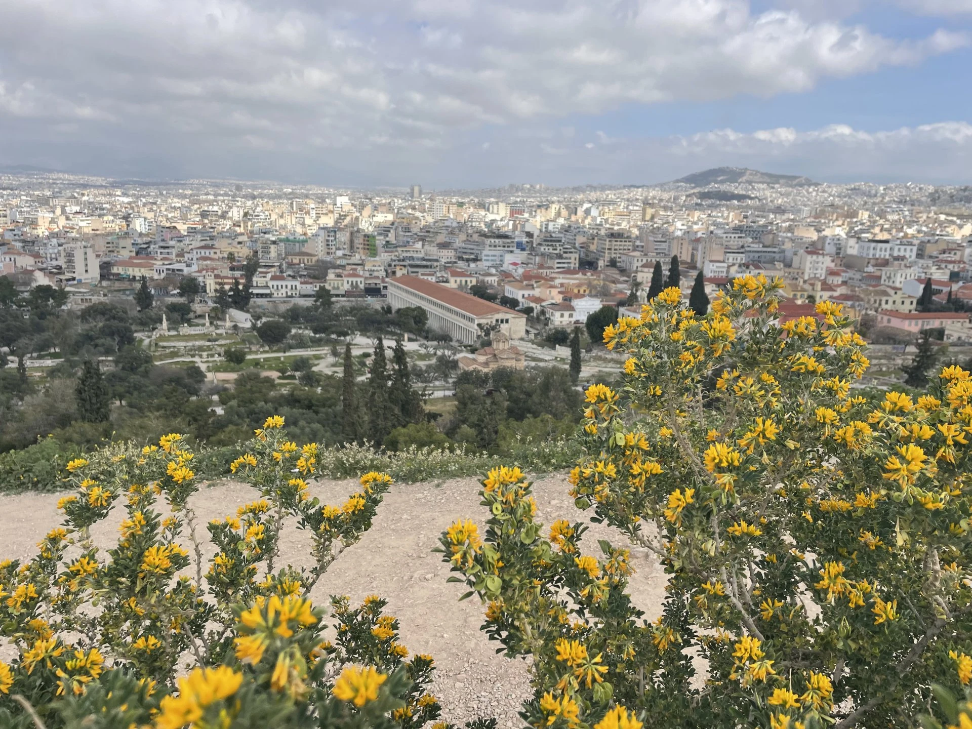 the view from the top of the hill in athens