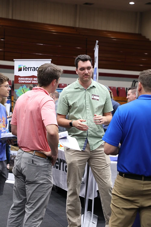 Graham Wilhoit, sophomore business administration major, enjoys his time learning about different jobs and internships at the Career Expo.