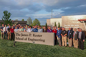 Current and past graduates of the James P. Keeter School of Engineering at College of the Ozarks gather for the Order of the Engineer Ceremony on April 20, 2023. The six-year-old engineering program was accredited by ABET in the fall of 2022, allowing College of the Ozarks graduating seniors and alumni to be inducted into the Order of the Engineer for the first time this spring.