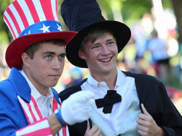 Two guys in patriotic outfits