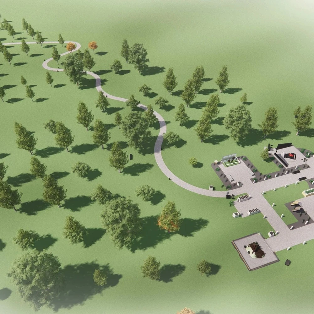 Aerial rendering of the pathway to the POW/MIA Memorial at College of the Ozarks