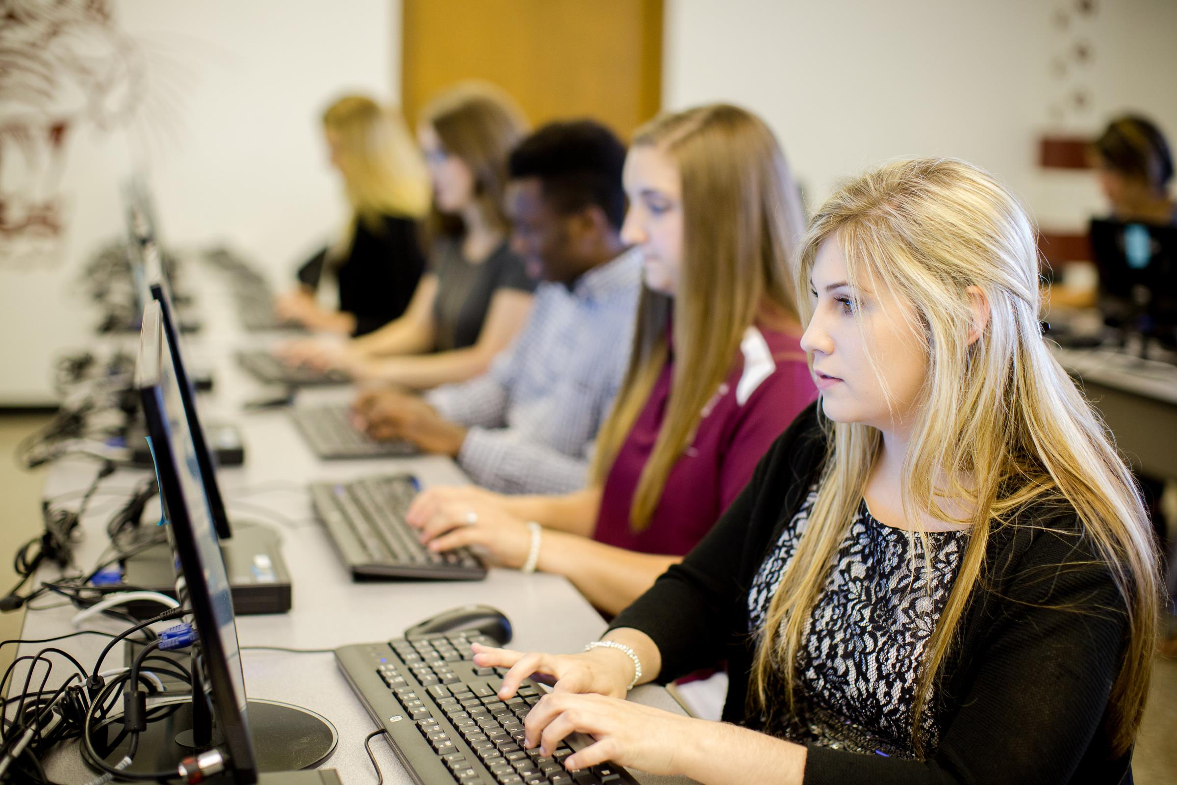 Students using the computers
