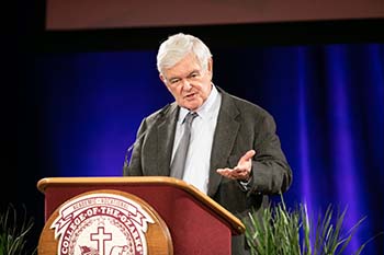 College of the Ozarks hosts the Honorable Newt Gingrich as the keynote speaker for the Spring Forum on Free Enterprise. The forum took place on March 8, 2021, at The Keeter Center.
