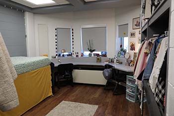 Ashcroft Hall’s updated desks from the renovation which fit in their unique bay windows.
