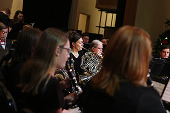 Members of the Jazz Ensemble perform an arranged piece.