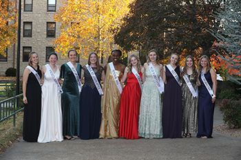 Miss Hard Work U. Erin (Ren) Hawley and her court. (L-R): Erin (Ren) Hawley, Michaela Meiners, Jena Schwartze, Esther Rea, Ncuti Ishimwe, Megan Botta, Kat Anderson, Madeline Lingle, Emily Phillips, and Kara Ford. 