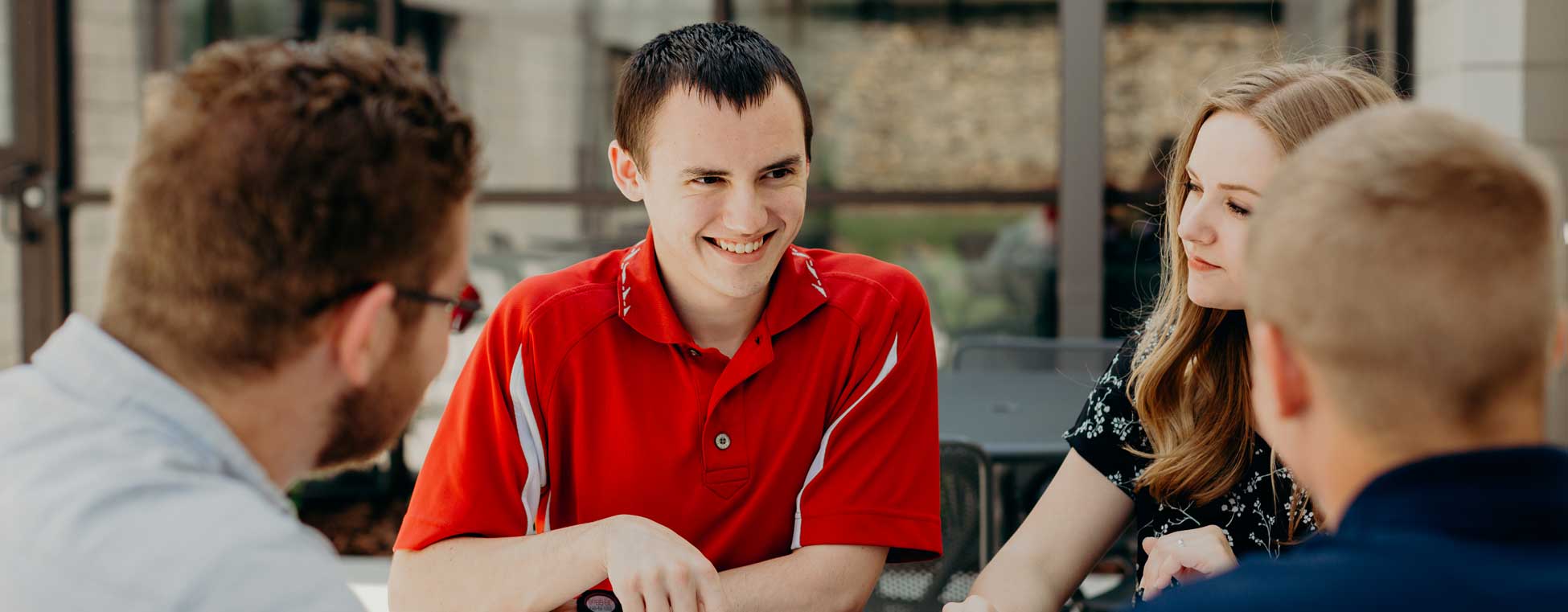A group of students working outside